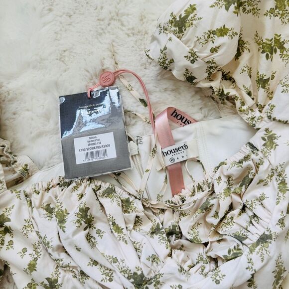 House of CB Puff Sleeve Midi Sundress XS - Garden Print Cream Green - Picture 8 of 8